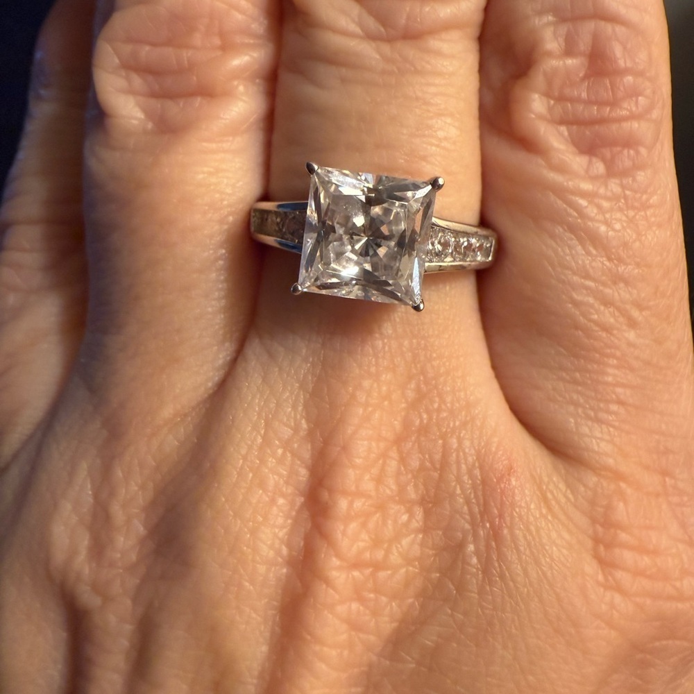 Diamonique Sterling Silver Princess Cut CZ Ring